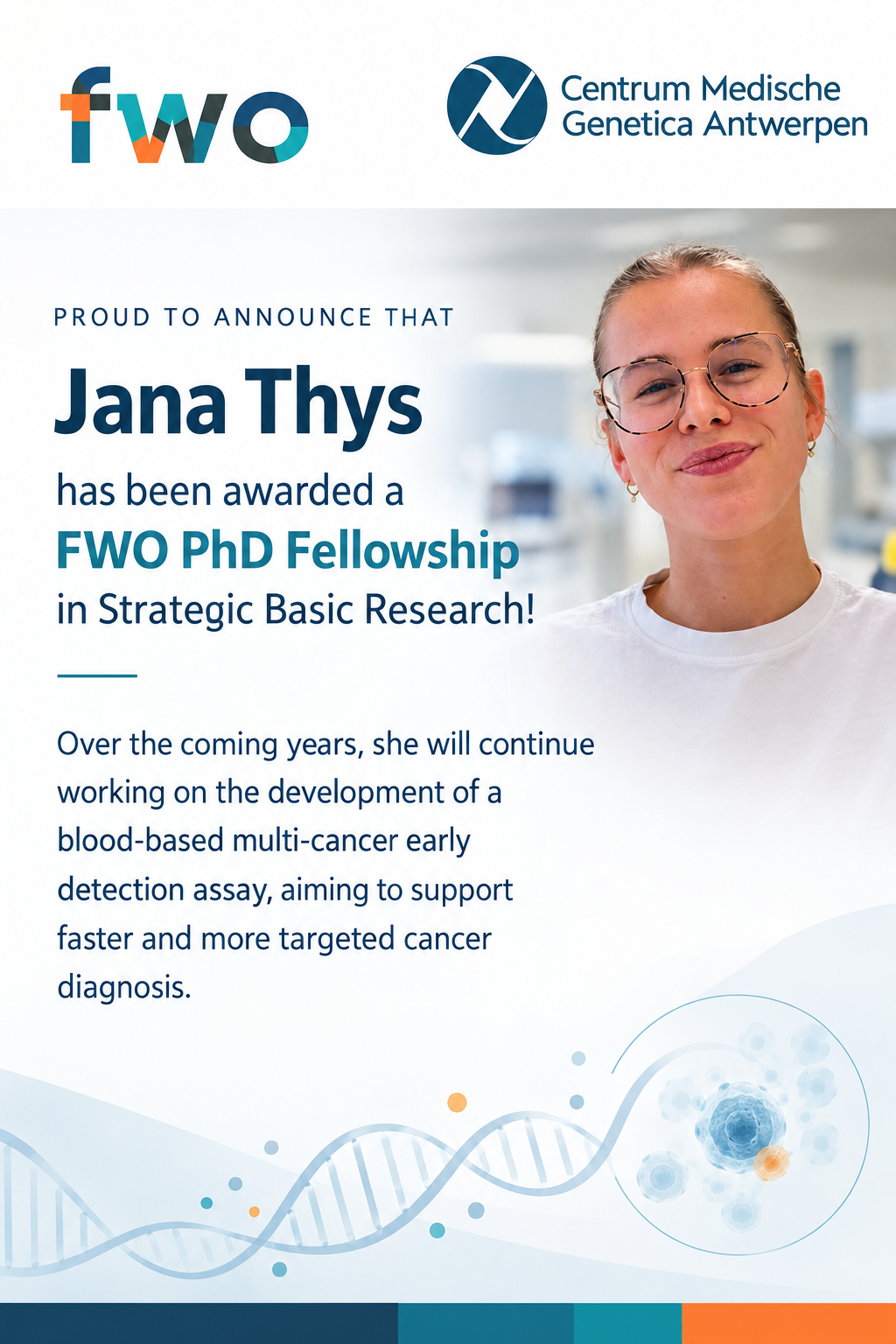 Congratulations to Jana Thys who has been awarded a FWO PhD Fellowship in Strategic Basic Research!